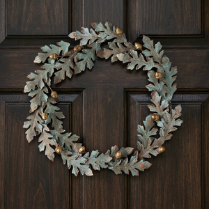 Corona de Hojas de Roble Metálica Rústica con Acornos Dorados, Corona Decorativa Hecha a Mano, Adorno Navideño Redondo Sin Iluminación - Product Image 3