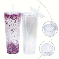 En gros, Gobelet double paroi en plastique acrylique 24oz effet boule à neige, avec couvercles et pailles, trou pré-percé, anti-fuite, pour cadeaux d'affaires et de randonnée