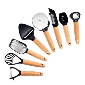 Petit ensemble d'ustensiles de cuisine avec manche en bois de hêtre pour pelle à fromage, rouleau à pizza, couteau, râpe, cuillère à glace, ustensiles de pâtisserie - Product Image 5