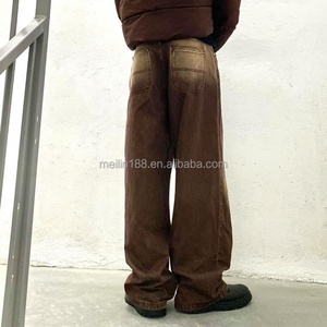 Fabricant de jeans en denim sur mesure, jeans en denim épais à taille mi-haute, jeans vintage marron délavé, jeans baggy pour hommes - Product Image 3