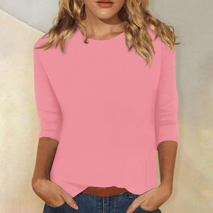 Camiseta de Manga 3/4 para Mujer, Tallas Grandes, Cuello Redondo, Color Sólido, Estilo Casual Básico de Verano, Dropshipping Shopify - Product Image 4