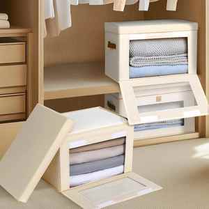Boîtes de rangement pliables modernes en tissu à trois couches avec couvercles, empilables, pour vêtements, pour armoire, vente en gros - Product Image 3