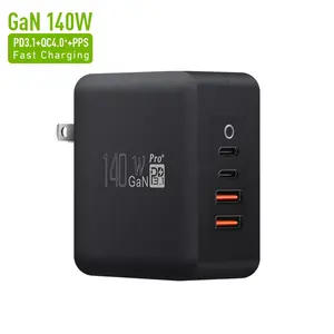 pd gan充电器140w 4 x usb c eu cn is插座适用于苹果笔记本电脑pd 2c2a 4端口1世界140w旅行充电器