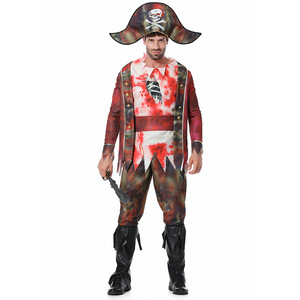 Costumes de pirate sanglant pour hommes Halloween, costumes de fantôme squelette capitaine pour adultes, cosplay, carnaval, jeu de rôle sur scène, robe de fête de bar - Product Image 1