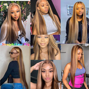 Perruques en <span class=keywords><strong>cheveux</strong></span> humains brésiliens avec mèches, 180 220, en dentelle transparente en T, couleur marron blond piano, perruques frontales en dentelle - Product Image 5