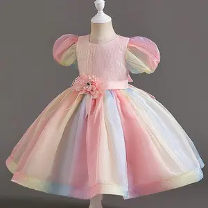 2023 nuevo vestido de princesa de verano para niñas, vestido de princesa arcoíris de ensueño, fiesta de cumpleaños