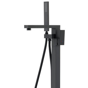 新款黄铜金色地板自由站立浴缸水龙头哑光黑色方形2功能带手动淋浴的浴缸淋浴水龙头 - Product Image 4