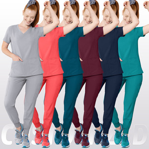 Unisex Quick Dry Scrub Set Moisture Wicking Knitted Hospital Uniforms For Medical Dental Veterinary Use Size S XXL - Product Image 1