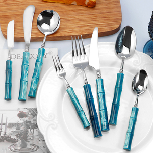 Châu Âu ngà xanh màu xanh lá cây Acrylic xử lý Flatware thiết lập dao kéo, Bán Buôn thép không gỉ 18/10 tone bạc cho sự kiện đám cưới - Product Image 5