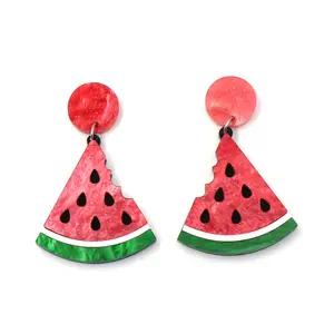 Anting-anting akrilik baru untuk wanita, anting-anting lucu semangka dengan batu berlian halus untuk pesta