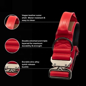Logotipo personalizado Collar para mascotas suministros al por mayor táctico impermeable PU cuero vegano collar de perro grande y correa con asa - Product Image 3