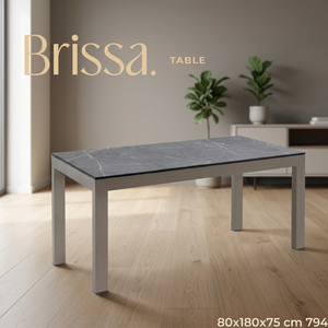 โต๊ะรับประทานอาหารกลางแจ้งทรงสี่เหลี่ยมผืนผ้า ขนาด 80 x 180 x 75 ซม. โครงโลหะ หน้าโต๊ะลายหิน สำหรับสวนและชายหาด - Product Image 2