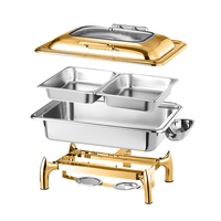 Airlrusi Luxe 6/9L Chauffe-Plats Électrique en Acier Inoxydable Doré avec Couvercle Hydraulique, Ensemble de Plats Chauds pour Buffet et Traiteur