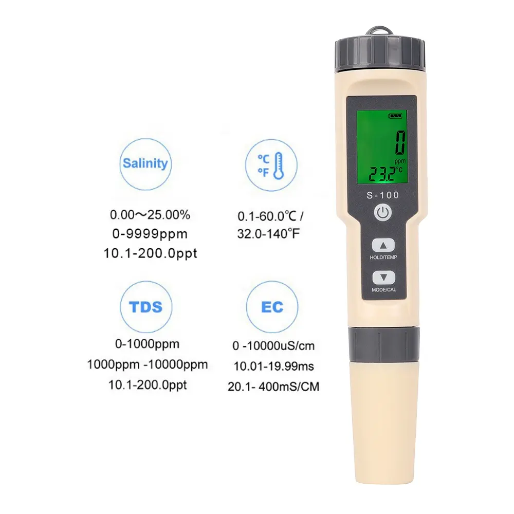 Dijital tuzluluk test cihazı ppt 4 in 1 EC TDS tuzluluk sıcaklık ölçer salinometer tuzlu su akvaryum tankı