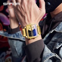 Sanda 6163 Montre Homme de Luxe de Marque Supérieure, Sportive en Acier Inoxydable, Cuir et Silicone, Grande Montre Digitale Carrée à Quartz et Affichage Analogique