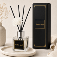 Diffuseur de parfum en verre personnalisé avec bâtonnets et huile, sans plomb, capacité 50 ml, pour la maison