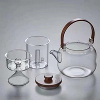 Ensemble théière moderne écologique en verre borosilicate 900 ml avec poignée en bois et infuseur transparent pour thé en vrac et café