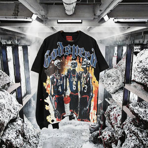 เสื้อยืดสตรีทแวร์หรูหราสำหรับผู้ชาย ผ้าฝ้าย 100% ถักแบบเรียบ ดีไซน์วินเทจลายหัวกะโหลก ล้างสีแบบแอซิด สไตล์ไฮสตรีท - Product Image 3