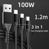 Câble de charge rapide 3-en-2 en nylon Type-C 1,2 m 100 W avec lumière LED pour ordinateur et imprimante – Disponible en magasin