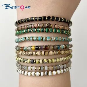 Bestone Women Color Custom Gemstone Bead Bracelets Agate Natural Stone Stretch Mixed Stone Bracelets
