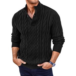 2025 pull en tricot torsadé pour hommes pull à capuche avec motif brodé gros boutons col montant décontracté pour l'automne hiver - Product Image 1