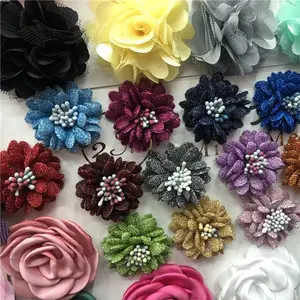 Yiwu proveedor de estilo elegante hecho a mano colorido 3d de encaje flores para vestidos de niña