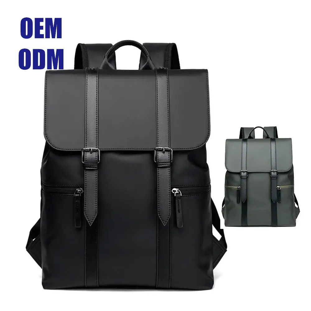 luxury Custom logo Stylish black Business travel daypack Computer Leather Mens laptop Backpack
