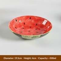 Assiette creuse en céramique Jiutian au design mignon pastèque, motif végétal sous glaçure, compatible micro-ondes, pour petit-déjeuner