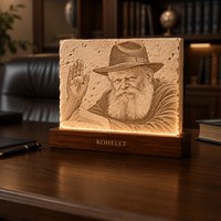 Plaque lumineuse LED personnalisée en grès sculpté avec base en bois, décoration de statue religieuse illuminée pour la maison et les cadeaux