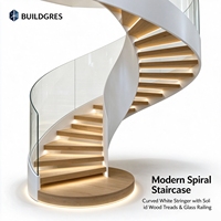 Escalier hélicoïdal sur mesure avec rampe en verre trempé courbé et éclairage LED, certifié CE, directement de l'usine, dessin 3D gratuit pour villa duplex