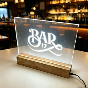 Enseigne de bar en acrylique LED, boîte lumineuse de table en acrylique <span class=keywords><strong>éclairé</strong></span>e, enseigne de logo de marque en <span class=keywords><strong>plexiglas</strong></span> avec base en bois pour bars - Product Image 3