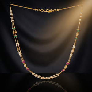 Elegant Gold Pearl Double Layer <b>Necklace</b> with Green and Pink Beads Traditional Ethnic Jewelry for Women - Product Image 2