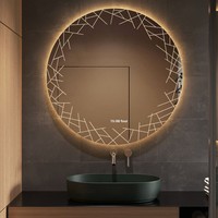 Miroir intelligent à écran tactile LED éclairé pour salle de bain, design créatif gravé circulaire Laser Tornado