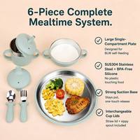 Assiette en silicone et acier inoxydable SUS304 sans BPA, Nouveau set d'alimentation pour bébé 2026, Ensemble de vaisselle solide à ventouse, compatible lave-vaisselle