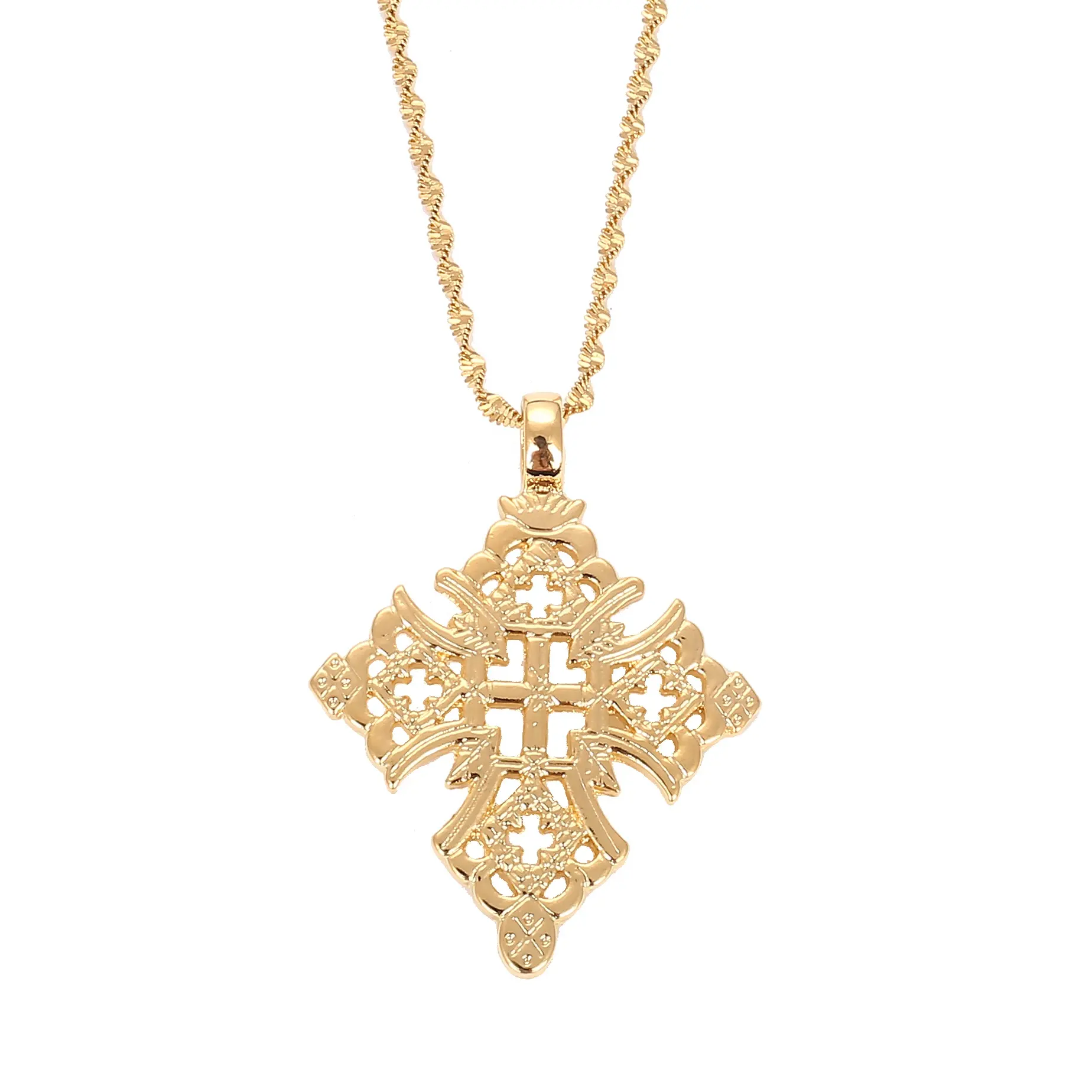 Ethiopia Cross Pendant Necklace for Women Men Gold Color African Ethnic Cross Jewelry
