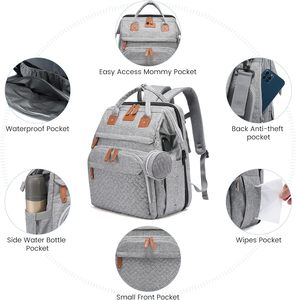 Sac à dos de voyage multifonctionnel personnalisé en cuir PU végétalien pour maman et bébé, sac à langer, sac à couches, polyester gratuit - Product Image 5