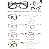 81627 Montura Óptica de Lujo TR90 Brillante con Bisagra de Resorte, Gafas Unisex Anti Luz Azul, Diseño Ojo de Gato Sólido y Moderno