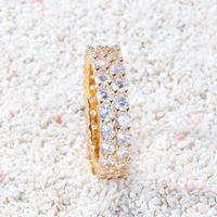 Cincin Hip Hop Iced Out 2 Baris Kuningan CZ Model Tennis untuk Wanita Pria Desain Cincin Sederhana Perhiasan Bling