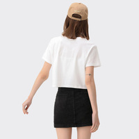 Crop Tops Básicos de Manga Corta y Cuello Redondo con Estampado Gráfico de Algodón para Mujer