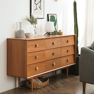Cherry Wood Nine <b>Drawer</b> Chest Solid Wood Storage Cabinet Nordic Minimalist Bedroom Dresser With <b>Drawers</b> - Product Image 1