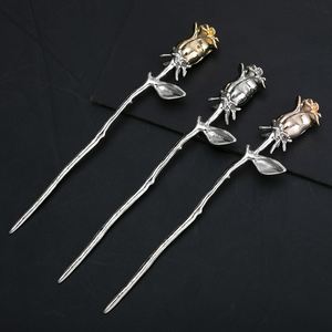 Épingle à Cheveux Style Ancien Chinois Romantique avec Rose et Feuilles Vertes, Breloque en Cristal, pour Femmes, Vintage Hanfu - Product Image 2