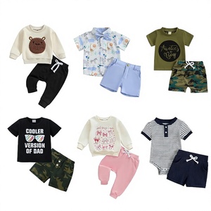 Conjuntos de camiseta y pantalones cortos de algodón para niños con diseños estampados para niños y niñas, conjuntos de verano - Product Image 3