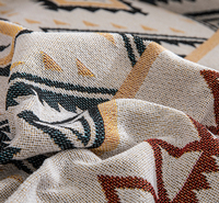 Vente en gros de couvertures de canapé ethniques bohèmes, couvertures en coton tissé géométrique jacquard aztèque marocain, couvertures de voyage