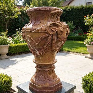 Urne de jardin en marbre noir sculpté de style européen avec doubles poignées, grande urne vintage sculptée de style romain pour aménagement extérieur de villa - Product Image 2