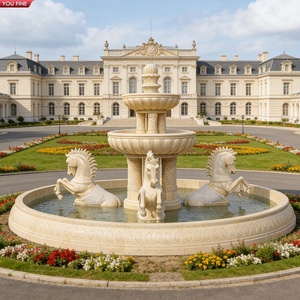 Fontaine à deux niveaux en marbre crème naturel d'Égypte YOUFINE avec cheval sauteur pour la décoration de villas de style européen - Product Image 3