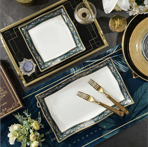 50-Piece Durable Luxury Bone China <b>Dinnerware</b> Set with Scenic Pattern Royal Blue & Gold Trim Dishwasher Safe for 8 People - Product Image 5