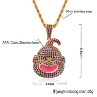 BESDZ0179 Dragon Ball Personnage Fat Buu Personnage principal Pendentif Avatar Collier tendance Marque Hip Hop Chaîne en corde entièrement sertie de zircon