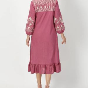 ชุดเดรสผ้าฝ้ายลินินทรงเอ สไตล์ลำลอง คอโอ แขนยาว ติดกระดุม ความยาวปานกลาง สำหรับฤดูร้อน ผู้หญิง  ปรับแต่งได้ตามต้องการ - Product Image 4