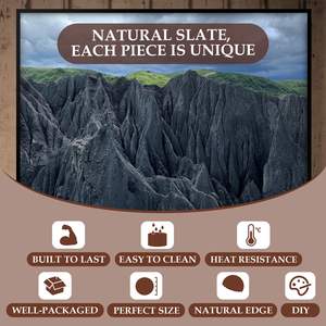 Набор из 8 круглых сланцевых черных подставок с металлическим держателем 4-дюймовый каменный журнальный столик для дома и офиса, кухни, квартиры, бара - Product Image 6