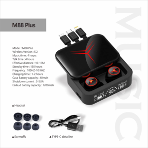 Auriculares TWS M88plus Bluetoothes 5,2, auriculares inalámbricos, auriculares para juegos con Control táctil, auriculares con reducción de ruido de sonido estéreo HIFI - Product Image 4